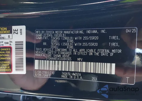 2025 Toyota Grand Highlander Limited from USA, damaged, VIN 5TDAAAB54SS084565